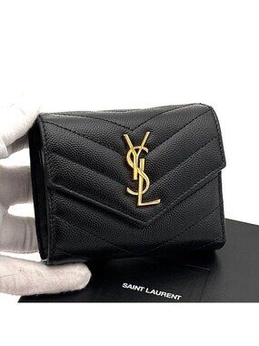 Saint Laurent Wallet Stitch Caviar Leather YSL Black